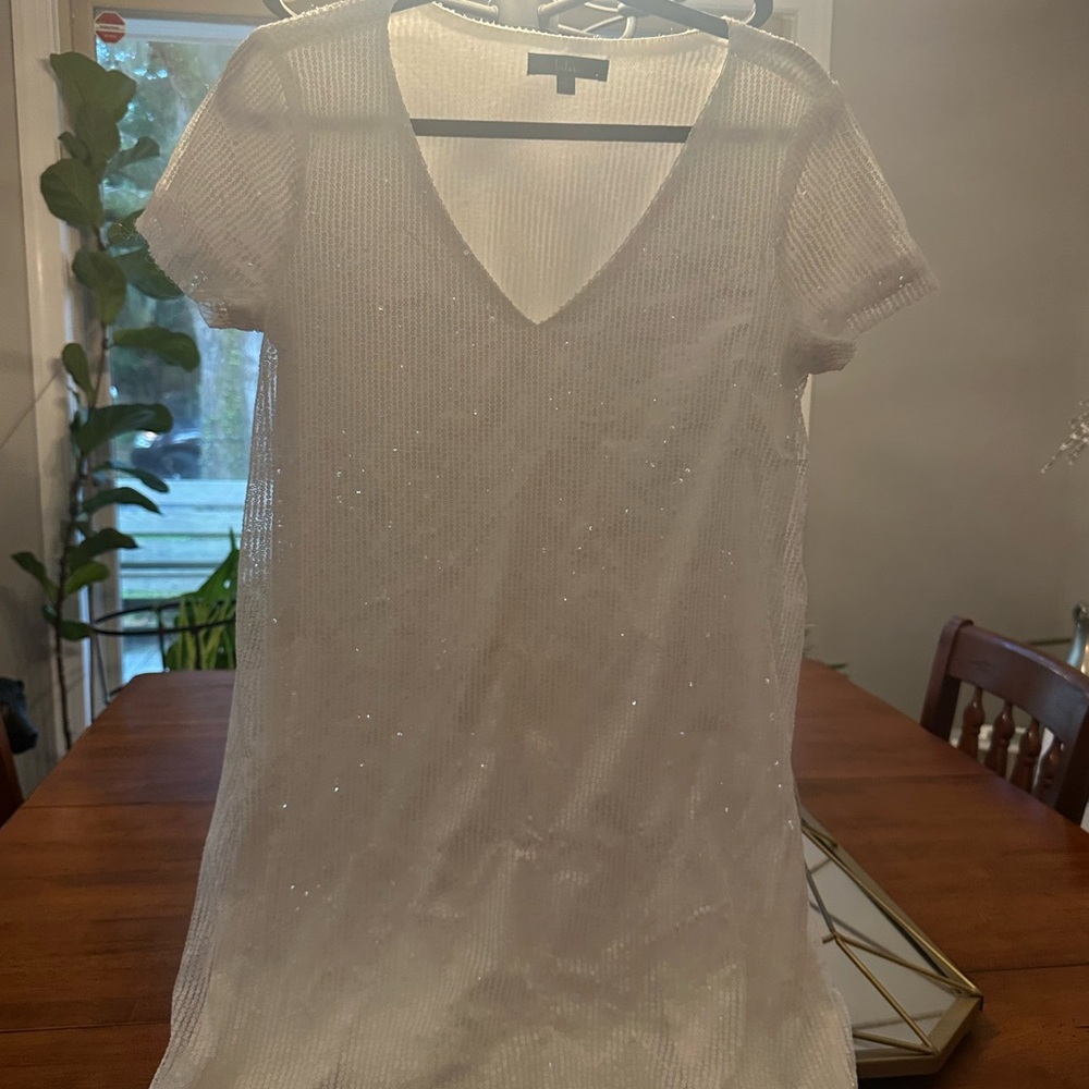 Lulu's Shimmering White Short Sleeve Top